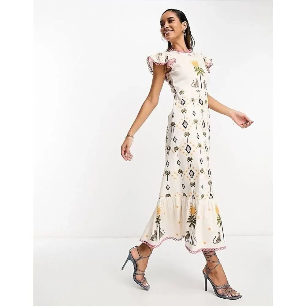 Never Fully Dressed Running Wild Midi Dress in Cotton White Size L
